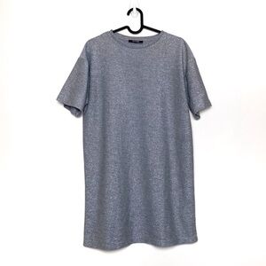 Zara Metallic Silver Gray S/Sleeves T-Shirt Dress